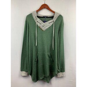 Miagooo XL Green & Gray Hooded Long Sleeve Top With Buttons & Pocket For Women